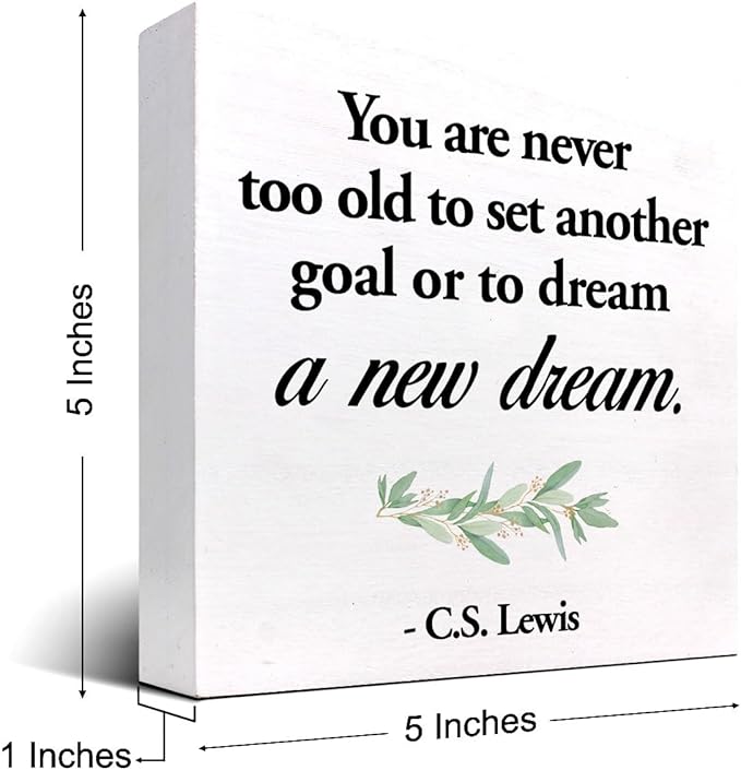 Inspirational Wood Box Sign Desk Decor,You are Never Too Old to Set Another Goal Wood Plaque Signs,Rustic Positive Wooden Block Sign for Home Office Shelf Desk Table Decoration C1064 - LeafyLoom