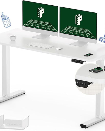 FLEXISPOT Electric Stand Up/ Standing Desk with 55 x 24 Splice Ergonomic Memory Controller Height Adjustable E150 (White Frame + 55" White Desktop) - LeafyLoom