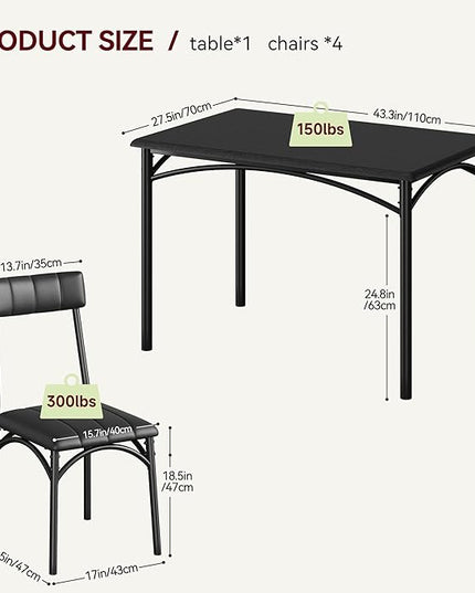 IDEALHOUSE Dining Table Set for 4, Kitchen Table and Chairs for 4, Rectangular Dining Room Table Set with 4 Upholstered Chairs, 5 Piece Kitchen Table Set for Small Space, Apartment, Retro Black - LeafyLoom
