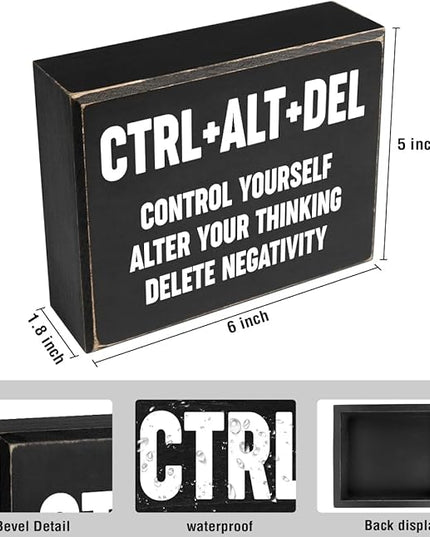 Creoate Home Office Desk Black Decor - Inspirational Farmhouse Wooden Box Sign - Cubicle Decor or Desk Decor for Women - Cute Desk Accessories - Encouragement Gifts - LeafyLoom