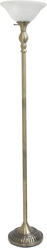 Elegant Designs LF2001-ABS 1 Light Torchiere Marbleized White Glass Shade Floor Lamp, Antique Brass - LeafyLoom
