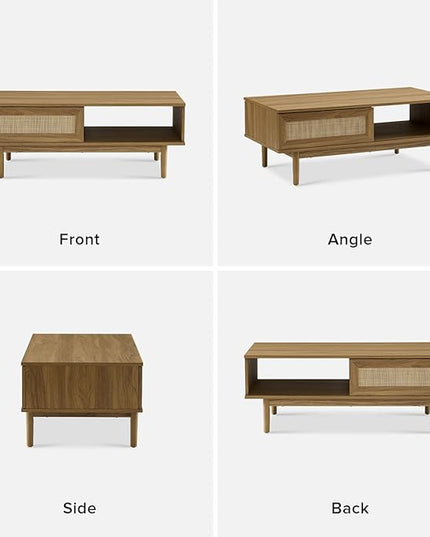 mopio Haylee Coffee Table, Modern Boho Farmhouse Small Coffee Table with Storage, Natural Rattan Living Room Tables, Center Table (Rattan (Oak) - LeafyLoom