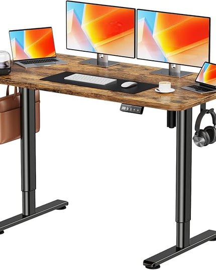 Electric Standing Desk Stand Up Adjustable Height Desk, 48" x 24" Home Office Desk, Low Noise Sit Stand Desk, Computer Desk with Whole Piece Board, Child Lock & Memory Function - LeafyLoom