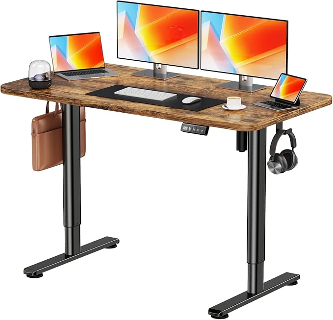 Electric Standing Desk Stand Up Adjustable Height Desk, 48" x 24" Home Office Desk, Low Noise Sit Stand Desk, Computer Desk with Whole Piece Board, Child Lock & Memory Function - LeafyLoom