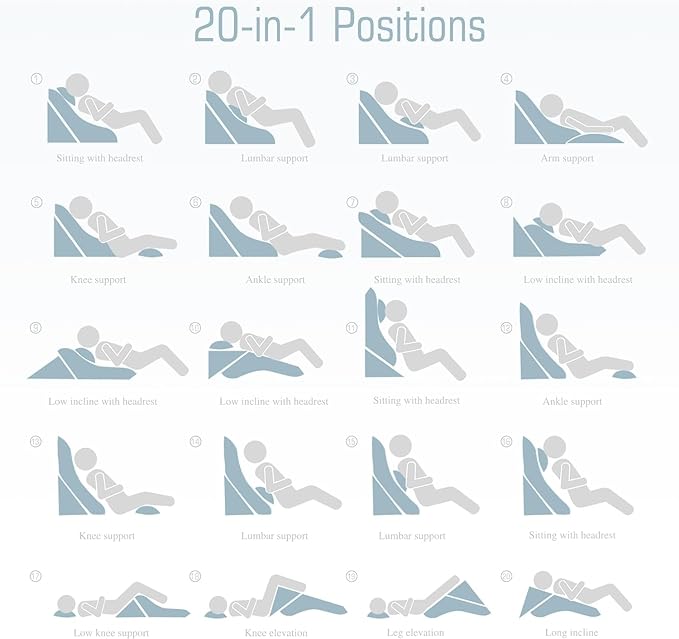 Bed Wedge Pillow for Sleeping 3PCS, 20-in-1 Adjustable Memory Foam Wedge Pillow for Acid Reflux, 3-in-1 Incline Wedge Pillow for After Surgery, Snoring, Back Pain(White) - LeafyLoom