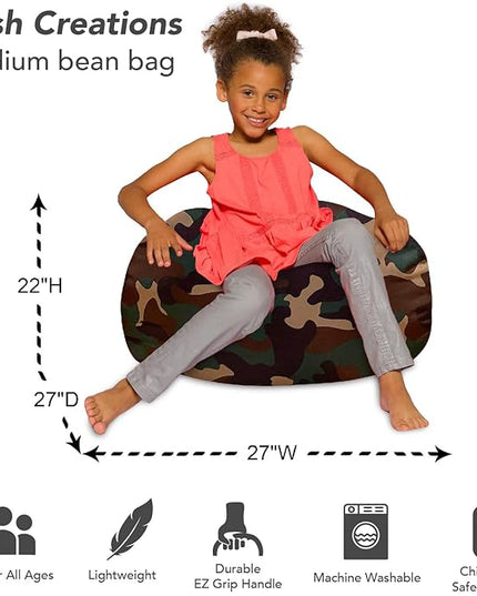Posh Creations Bean Bag Chair for Kids, Teens, and Adults Includes Removable and Machine Washable Cover, Soft Nylon - Camo Green, 27in - Medium - LeafyLoom