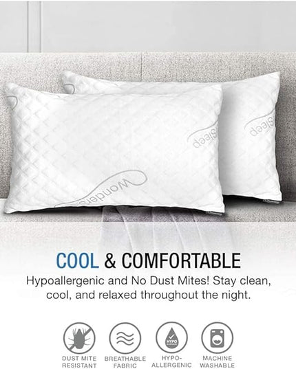 Dream Rite Shredded Memory Foam Pillow Series Luxury Adjustable Loft Home Pillow Hotel Collection Grade Washable Removable Cooling Bamboo Derived Rayon Cover- Queen 1 Pack - LeafyLoom