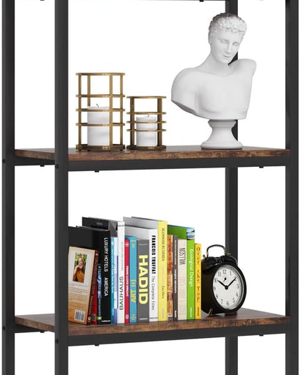 Tribesigns 4-Tier Open Bookshelf, 70.8" Industrial Arched Bookcase Storage Shelves with Metal Frame, Freestanding Display Rack Tall Shelving Unit for Office, Bedroom (Rustic Brown, 1PC) - LeafyLoom