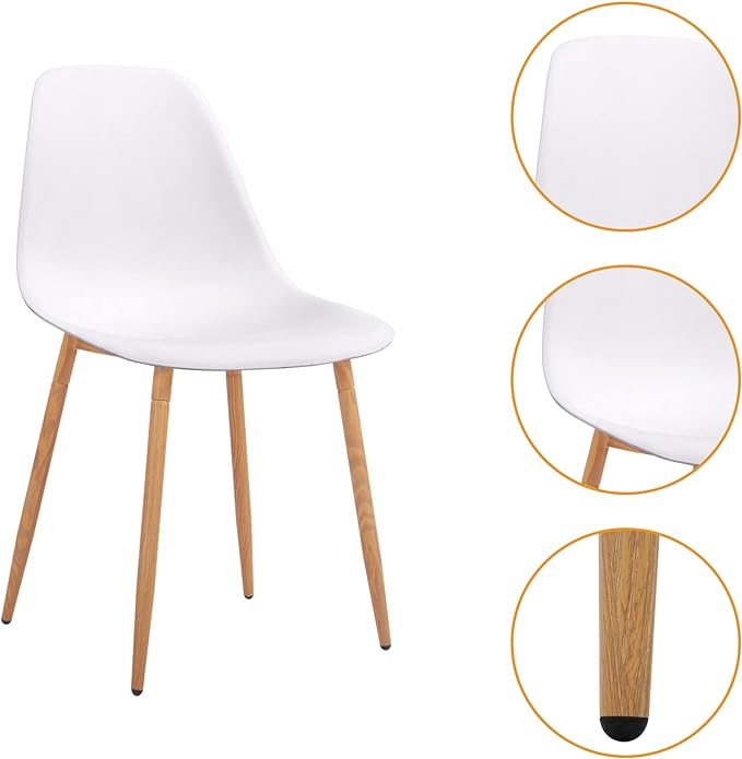 CangLong Plastic White Dining Chairs 2 Sets with Wooden Grain Metal Legs for Dining&Living Room - LeafyLoom