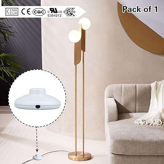 1Pcs Floor Lamp Foot Switch, White Foot Pedal Switch, Round Floor Lamps Foot Inline Switch, Step ON Off Spring Push Button, for Foot Pedal Control Replacement Floor Lamp Extension Cord Parts - LeafyLoom