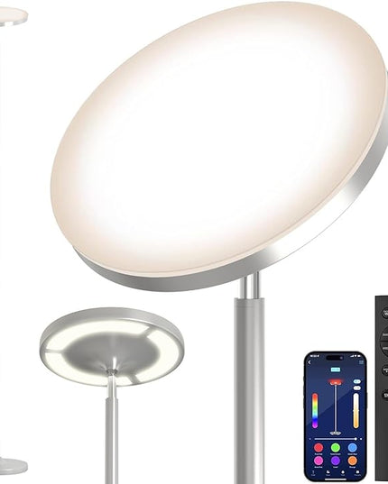 Keepsmile Silver Double Side Lighting LED Floor Lamp with Remote Smart App 36W 2600LM Bright Tall Standing RGB Floor Lamp Angle Multicolor Dimmable Modern Floor Lamps for Living Room Bedroom - LeafyLoom