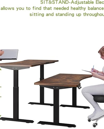Radlove Dual Motors Height Adjustable 55 x 30'' Electric Standing Desk with Curved Design Stand Up Table 4 Memory Keys, Computer Desk with Splice Board Home Office Desk, Rustic Brown Top + Black Frame - LeafyLoom