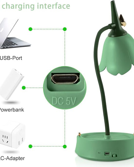 Himmel Flower Desk Lamp, Dimmable LED Kid Desk Lamp with 3 Colour Temperatures, Cordless Rechargeable Desk Lamp with Touch Sensor and Flexible Arm, USB Bedside Lamp for Reading, Learning - LeafyLoom