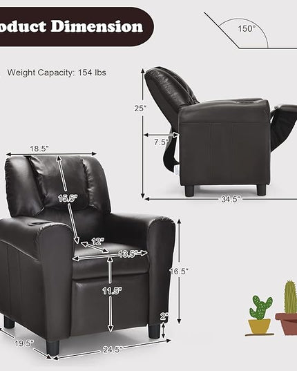 ARLIME Kids Recliner chair, toddler Armchair Upholstered Couch with Cup Holder, Backrest, baby Leather sofa with Headrest and Footrest, Child Furniture for Ages 2-7 - LeafyLoom