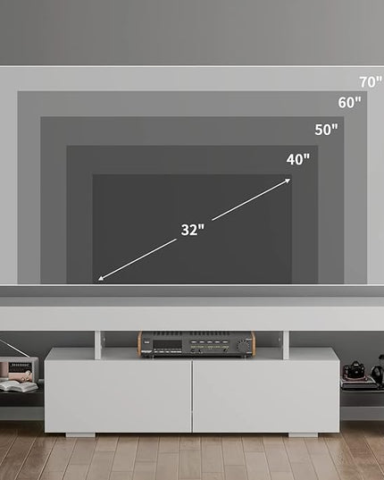 YESHOMY Modern LED TV Stand for Televisions up to 70 Inch with Glass Shelves and Drawer, Gaming Entertainment Center with Multiple Dynamic RGB Modes, for Livingroom, Bedroom, 60 Inch, White - LeafyLoom
