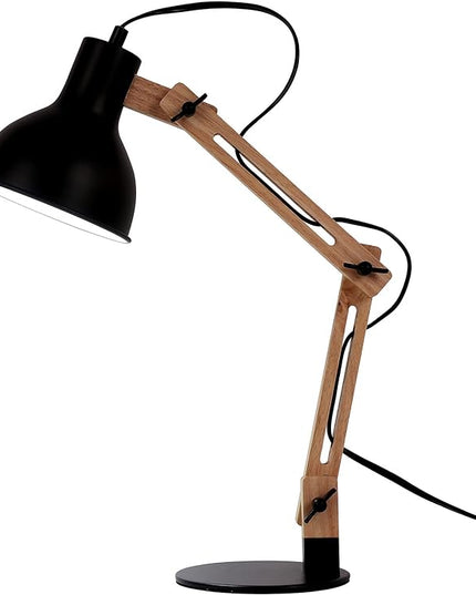 FIRVRE Swing Arm Desk Lamp, Retro Desk Lamp with Adjustable Goose Neck, Architect Wooden Desk Lamp for Bedroom Study Home Office - LeafyLoom