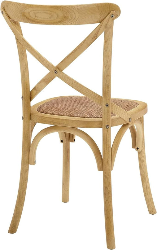 Modway Gear Rustic Modern Farmhouse Elm Wood Rattan Four Dining Chairs in Natural - LeafyLoom