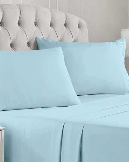 Mellanni Split King Sheets Set - 5 PC Iconic Collection Bedding Sheets & Pillowcases - Hotel Luxury, Extra Soft, Cooling Bed Sheets - Deep Pocket up to 16 inch (Split King, Aqua) - LeafyLoom