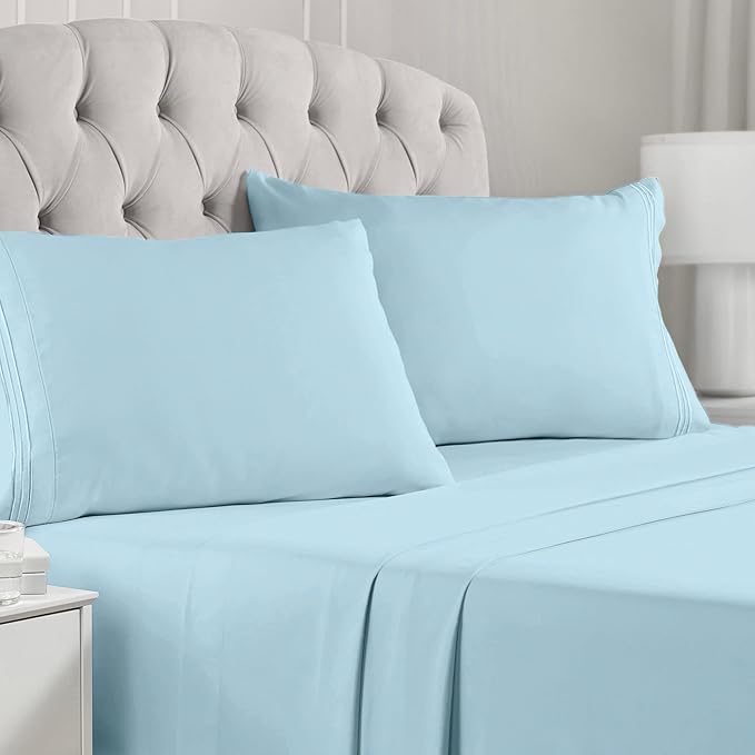 Mellanni Split King Sheets Set - 5 PC Iconic Collection Bedding Sheets & Pillowcases - Hotel Luxury, Extra Soft, Cooling Bed Sheets - Deep Pocket up to 16 inch (Split King, Aqua) - LeafyLoom
