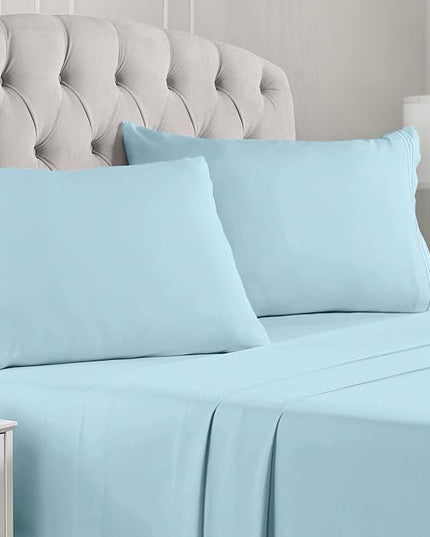 Mellanni Full Sheets Set - 4 PC Iconic Collection Bedding Sheets & Pillowcases - Hotel Luxury, Extra Soft, Cooling Bed Sheets - Deep Pocket up to 16 inch (Full, Aqua) - LeafyLoom