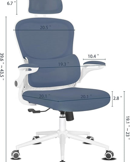 Misolant Ergonomic Office Chair, Desk Chair with Lumbar Support, Mesh Office Chair, Ergonomic Chair with Adjustable Headrest and Armrest, Comfortable Office Chair Navy Blue - LeafyLoom
