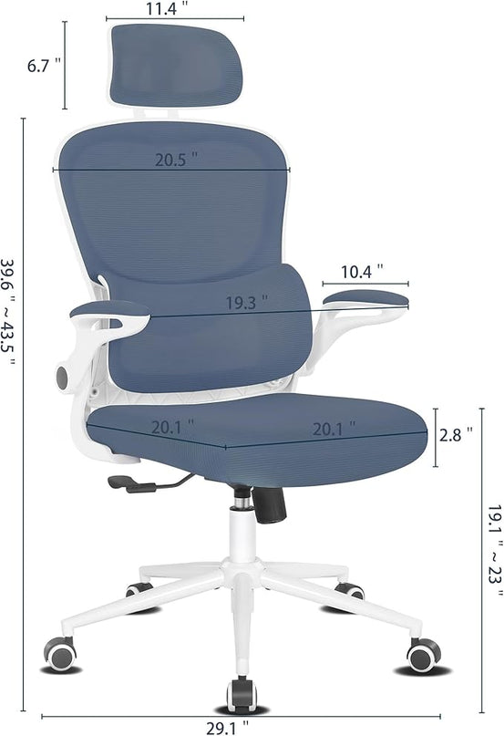 Misolant Ergonomic Office Chair, Desk Chair with Lumbar Support, Mesh Office Chair, Ergonomic Chair with Adjustable Headrest and Armrest, Comfortable Office Chair Navy Blue - LeafyLoom