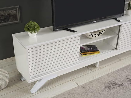 NicBex TV Stand for 60 Inch TV Modern TV Media Console Table with 2 Sliding Door Cabinet 2 Shelves,Entertainment Center with Storage for Living Room,67 Inch,White - LeafyLoom