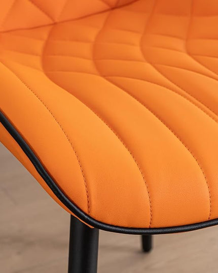 YOUNUOKE Dining Chairs Set of 2 Mid Century Modern Kitchen Chair Comfortable Upholstered Faux Leather Dinner Chairs for Kitchen Dining Room, Orange - LeafyLoom