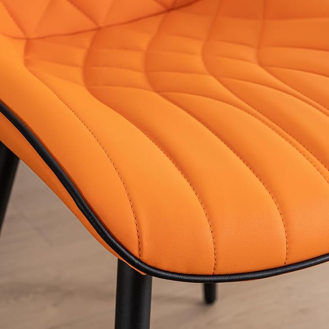 YOUNUOKE Dining Chairs Set of 2 Mid Century Modern Kitchen Chair Comfortable Upholstered Faux Leather Dinner Chairs for Kitchen Dining Room, Orange - LeafyLoom