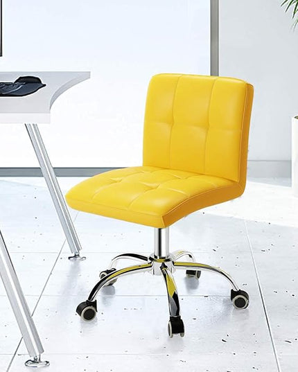 360° Office Desk Chair,PU Adjustable Rolling Task Chair with Backrest for Barber,Office,Home, Computer,360° Swivel,Armless (yellow) - LeafyLoom