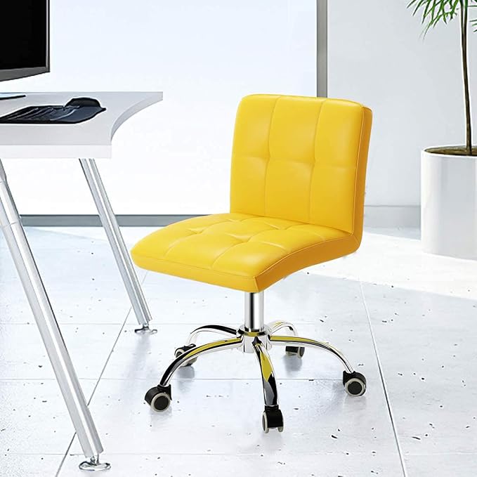 360° Office Desk Chair,PU Adjustable Rolling Task Chair with Backrest for Barber,Office,Home, Computer,360° Swivel,Armless (yellow) - LeafyLoom