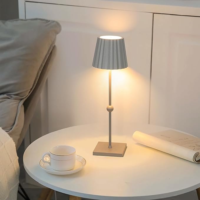 GGOYING Battery Operated Table Lamp,5200mAh Cordless Portable LED Lamp with 3 Temperature, Stepless Dimmable Minimalist Battery LED Night Light Camping(Gray) - LeafyLoom