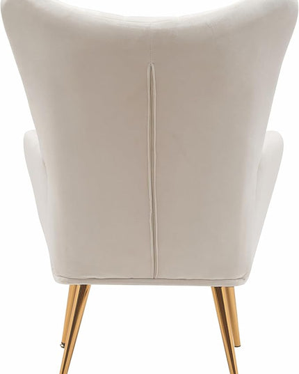 US Pride Furniture Modern Accent Chair with Ergonomic High Wingback, Microfiber Upholstered Armchair with Metal Legs for Living Room, Bedroom, Office or Vanity, Ivory - LeafyLoom