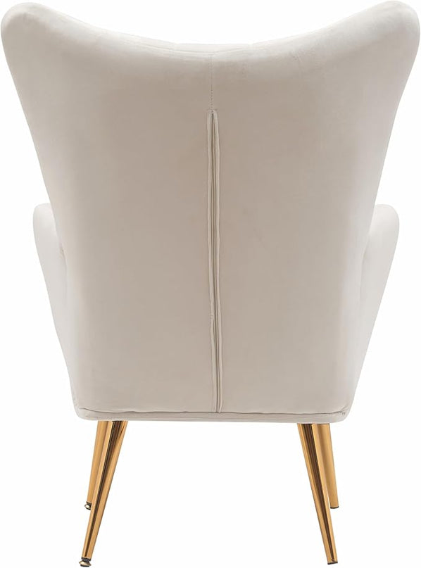 US Pride Furniture Modern Accent Chair with Ergonomic High Wingback, Microfiber Upholstered Armchair with Metal Legs for Living Room, Bedroom, Office or Vanity, Ivory - LeafyLoom
