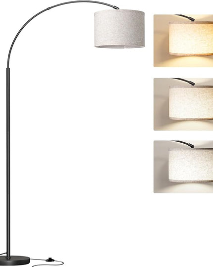SUNMORY Arc Floor Lamp with 3 Color Temperature,Modern Floor Lamp with 9w A19 LED Bulb,75″Height Tall Lamp for Living Room with Hanging Drum Shade and Weighted Base.Arched Standing Lamp for Bedroom - LeafyLoom