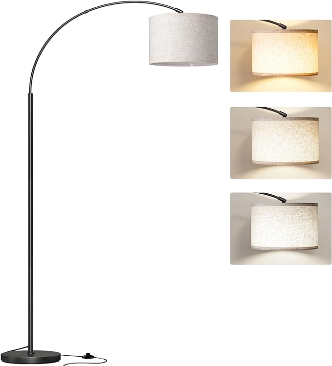 SUNMORY Arc Floor Lamp with 3 Color Temperature,Modern Floor Lamp with 9w A19 LED Bulb,75″Height Tall Lamp for Living Room with Hanging Drum Shade and Weighted Base.Arched Standing Lamp for Bedroom - LeafyLoom