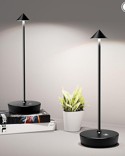Cordless Table Lamps Rechargeable, 6000mAh Battery Operated LED Desk Lamp Outdoor Waterproof Portable Touch Dimmable Table Light for Patio Restaurant Dining Home Set of 2 Black - LeafyLoom