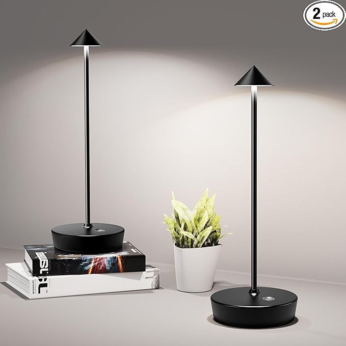 Cordless Table Lamps Rechargeable, 6000mAh Battery Operated LED Desk Lamp Outdoor Waterproof Portable Touch Dimmable Table Light for Patio Restaurant Dining Home Set of 2 Black - LeafyLoom