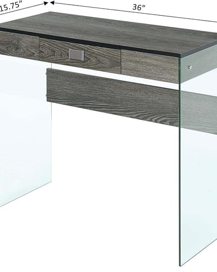 Convenience Concepts SoHo 1 Drawer Glass 36 inch Desk, Weathered Gray/Glass - LeafyLoom