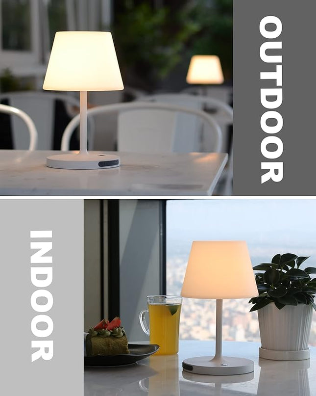Outdoor Battery Operated Table Lamp Waterproof, 4000mAh Cordless Table Lamp Rechargeable, Touch Dimmable Desk Lamp, LED Night Light for Patio Camping Restaurant Home, H9.6in, White - LeafyLoom