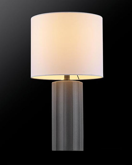 Globe Electric 61000061 20" Ribbed Ceramic Table Lamp, Dark Gray Concrete Finish, White Linen Shade, On/Off Rotary Switch on Socket, for Living Room, Bedroom, Office, Home Décor - LeafyLoom