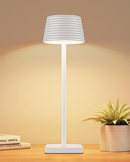 Rechargeable Cordless Table Lamp, Battery 5000mAh Metal Aluminum Housing USB LED Portable Powered Desk Lamp, 3 Levels Brightness Night Light for Restaurants Bars Outdoor (White) - LeafyLoom