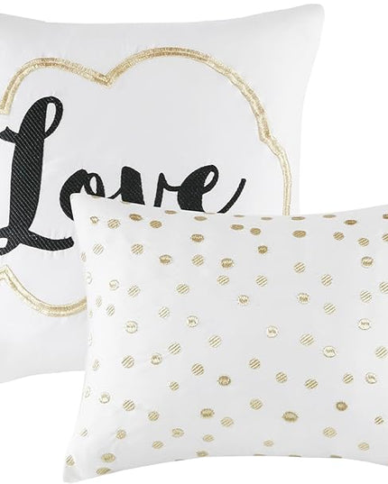 Intelligent Design Raina Twin / Twin XL Comforter Set, Soft Microfiber Comforter Set Twin, Modern Geometric Metallic Bed Set, 4 Pieces College Bedding Comforter Set with 1 Sham, 2 Toss Pillows Ivory - LeafyLoom