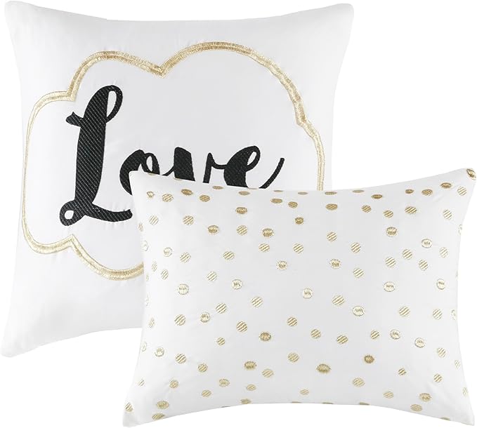 Intelligent Design Raina Twin / Twin XL Comforter Set, Soft Microfiber Comforter Set Twin, Modern Geometric Metallic Bed Set, 4 Pieces College Bedding Comforter Set with 1 Sham, 2 Toss Pillows Ivory - LeafyLoom