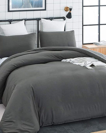 Deep Grey Comforter Set Full Dark Gray Beddig Set for Kids Teens Adult Solid Gray Color Bedding Set 3 Pieces with 2 Pollowcases Lightweight Durable Gray Full Blanket Quilts Set - LeafyLoom