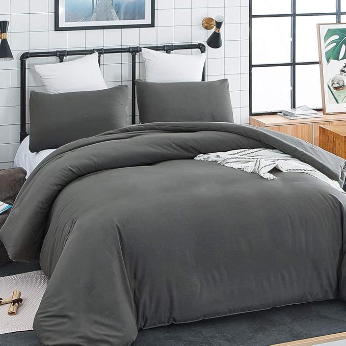 Deep Grey Comforter Set Cal King Dark Gray Beddig Set Women Solid Gray Color Bedding Set 3 PCs with 2 Pollowcases Lightweight Durable Gray Blanket Breathable Gray Bed Comforter Set Cal King - LeafyLoom
