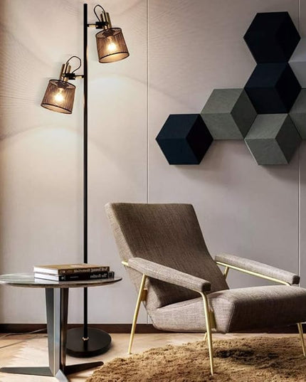 Newrays 2-Way Industrial Retro Iron Metal Mesh Floor Lamps with Adjustable Switch Plug-in for Living Room Bedroom Office - LeafyLoom