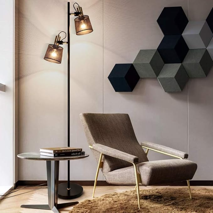 Newrays 2-Way Industrial Retro Iron Metal Mesh Floor Lamps with Adjustable Switch Plug-in for Living Room Bedroom Office - LeafyLoom