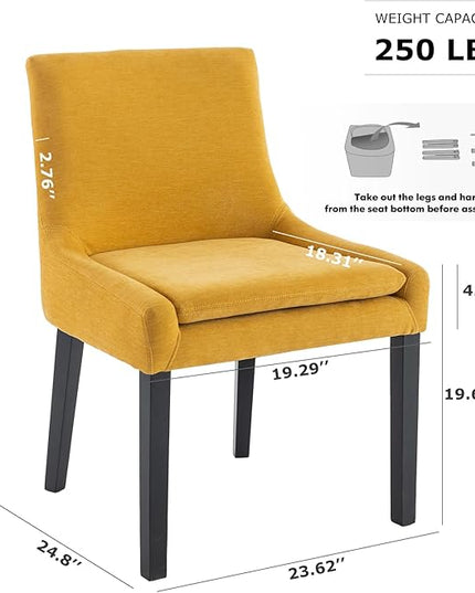 COLAMY Modern Dining Chairs Set of 4, Upholstered Corduroy Accent Side Leisure Chairs with Mid Back and Wood Legs for Living Room/Dining Room-Yellow - LeafyLoom