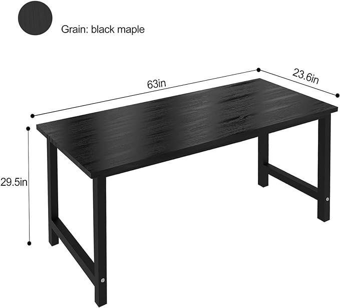 NSdirectModern Computer Desk 63 inch Large Office Desk Writing Study Table for Home Office Desk Workstation Wide Metal Sturdy Frame Thicker Steel Legs, Black. - LeafyLoom